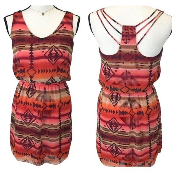 Sweet Storm Womens Aztec Print Strapy Back Fit & Flare Mini Tank Dress Size M - Picture 1 of 8